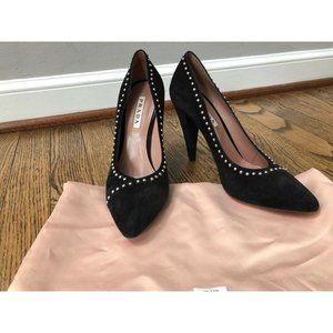 Prada Stud Embellished Suede Pumps Black Size 37.5